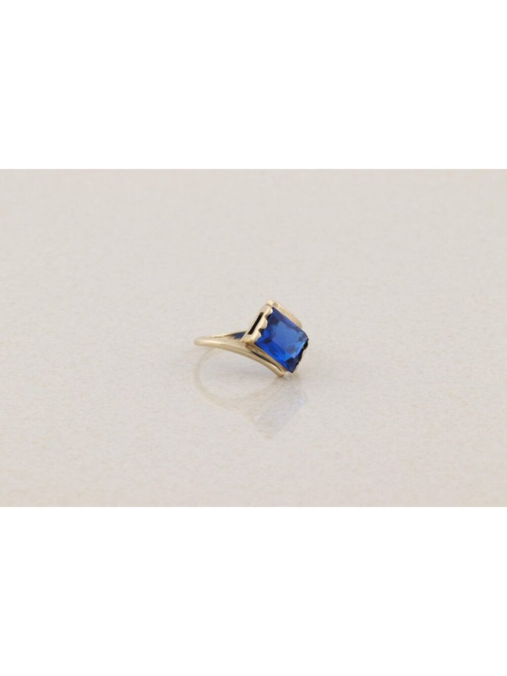 10k Yellow Gold 3 Carat Lab Created Blue Sapphire Ring Size 7 - Picture 4 of 7